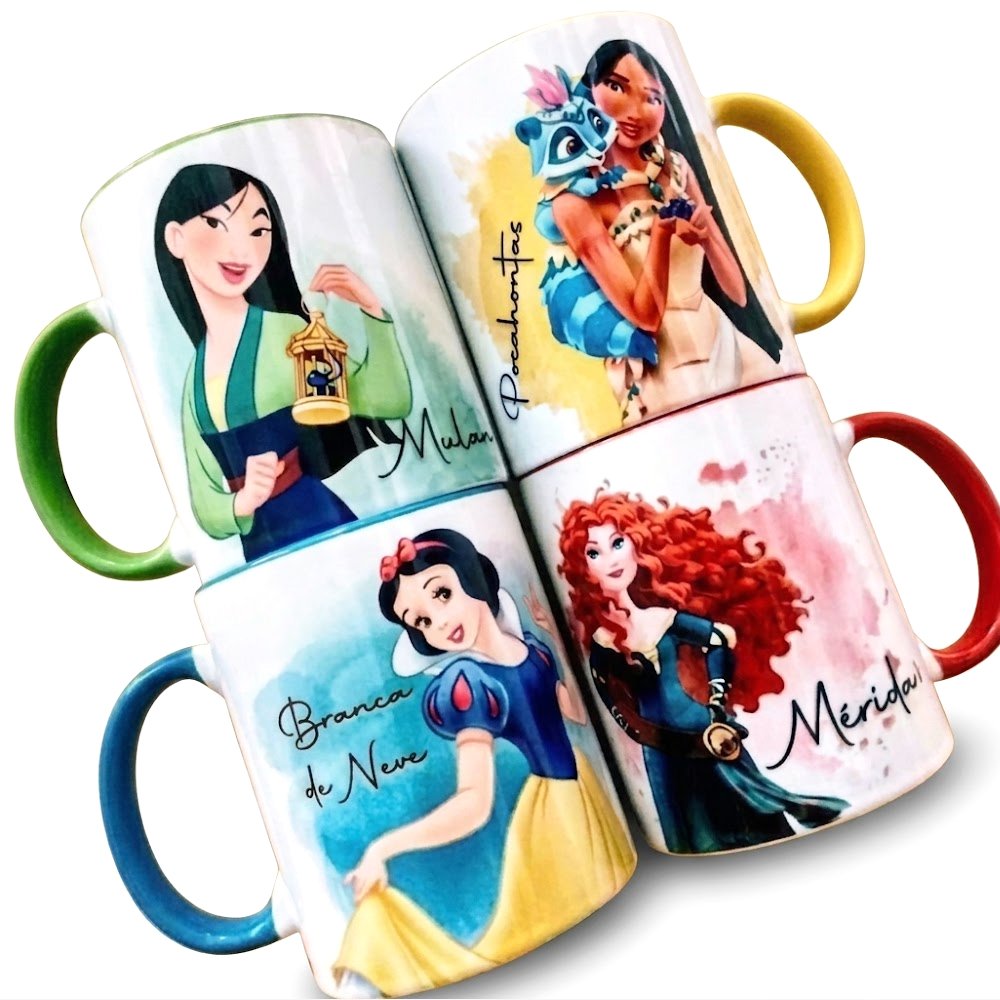 Taza bicolor con diseños de princesas