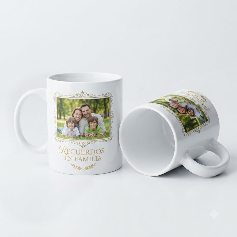 Taza blanca con diseño personalizado familiar